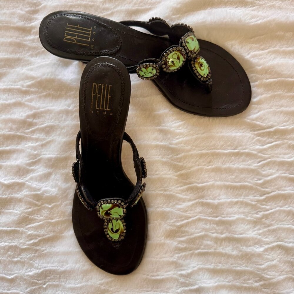 Pelle Moda Sandals; Size 7, rhinestone and imitation turquoise stones